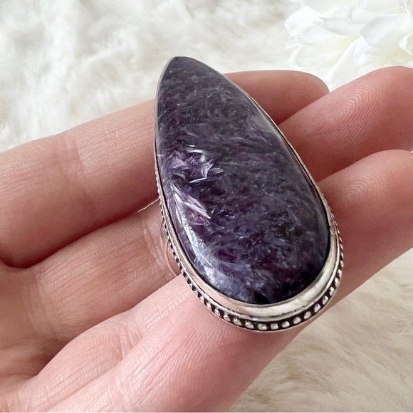 Charoite Long Chunky Ring Size 9.5 Sterling Silver 925 New - Picture 2 of 11